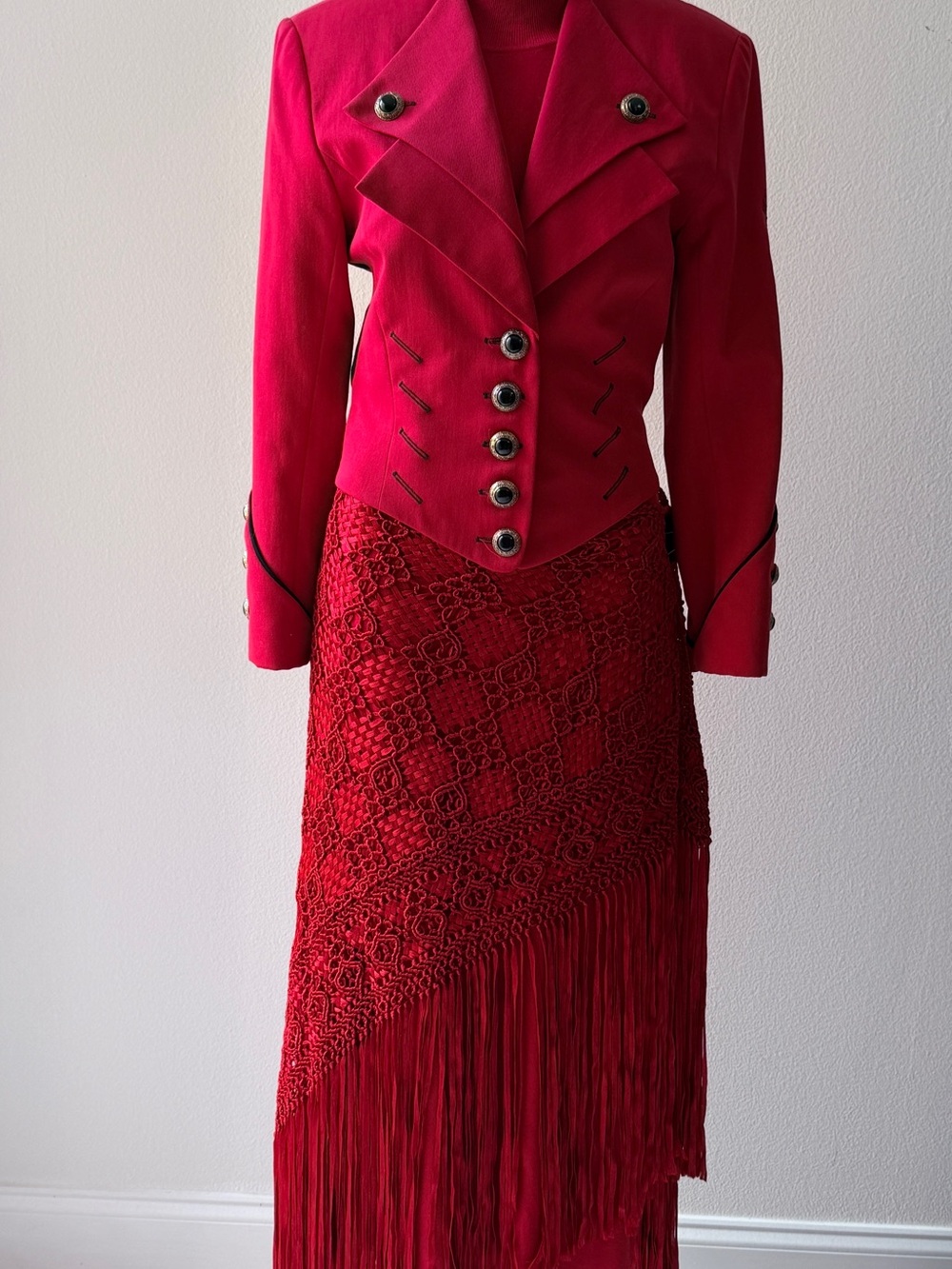 Red Napoleon Jacket with embroidered details